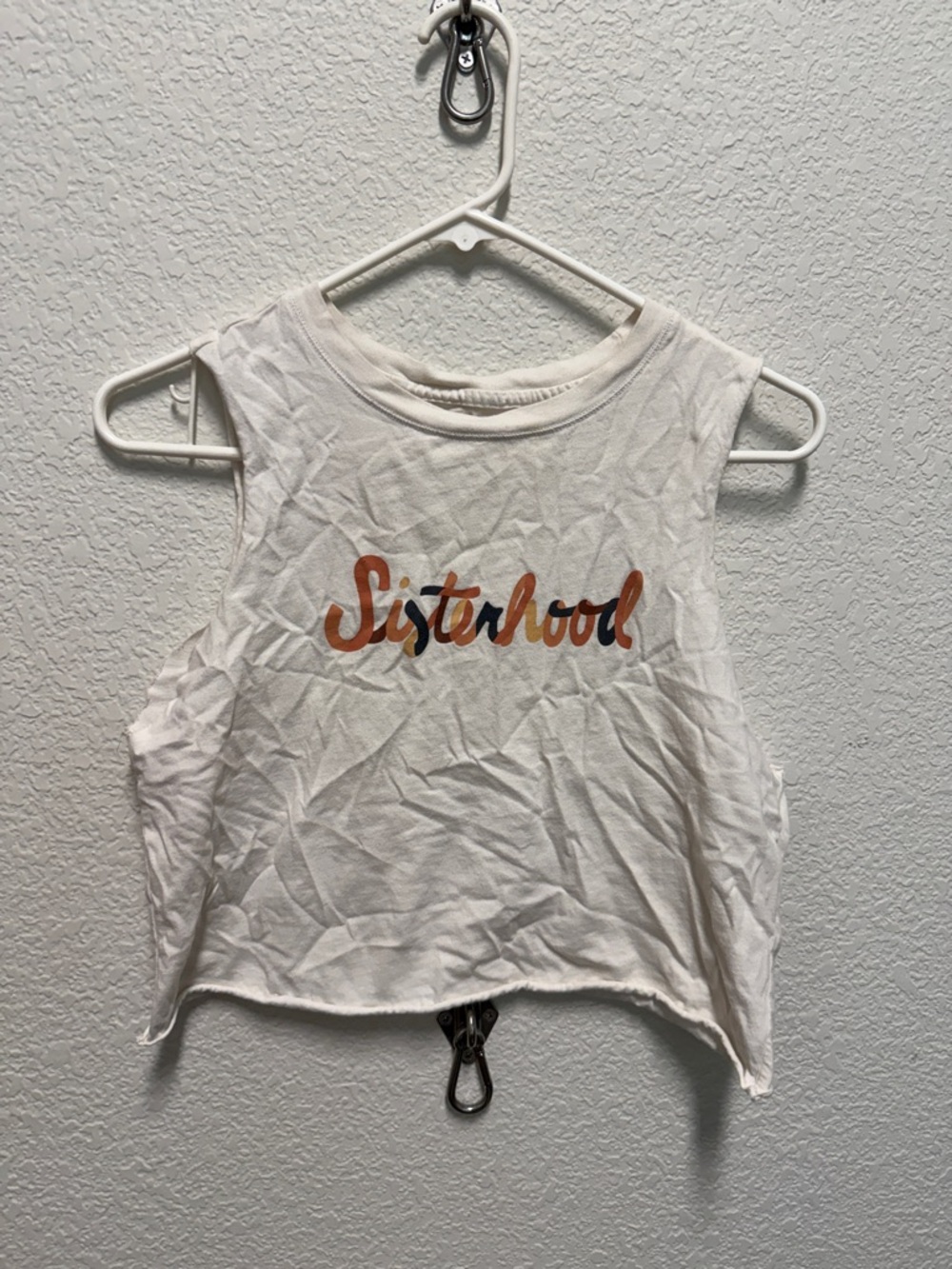 Universal threads Sm Sisterhood White Cropped Tank Top